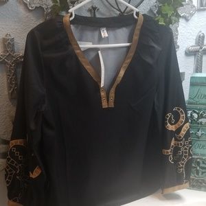 Black and gold v neck blouse